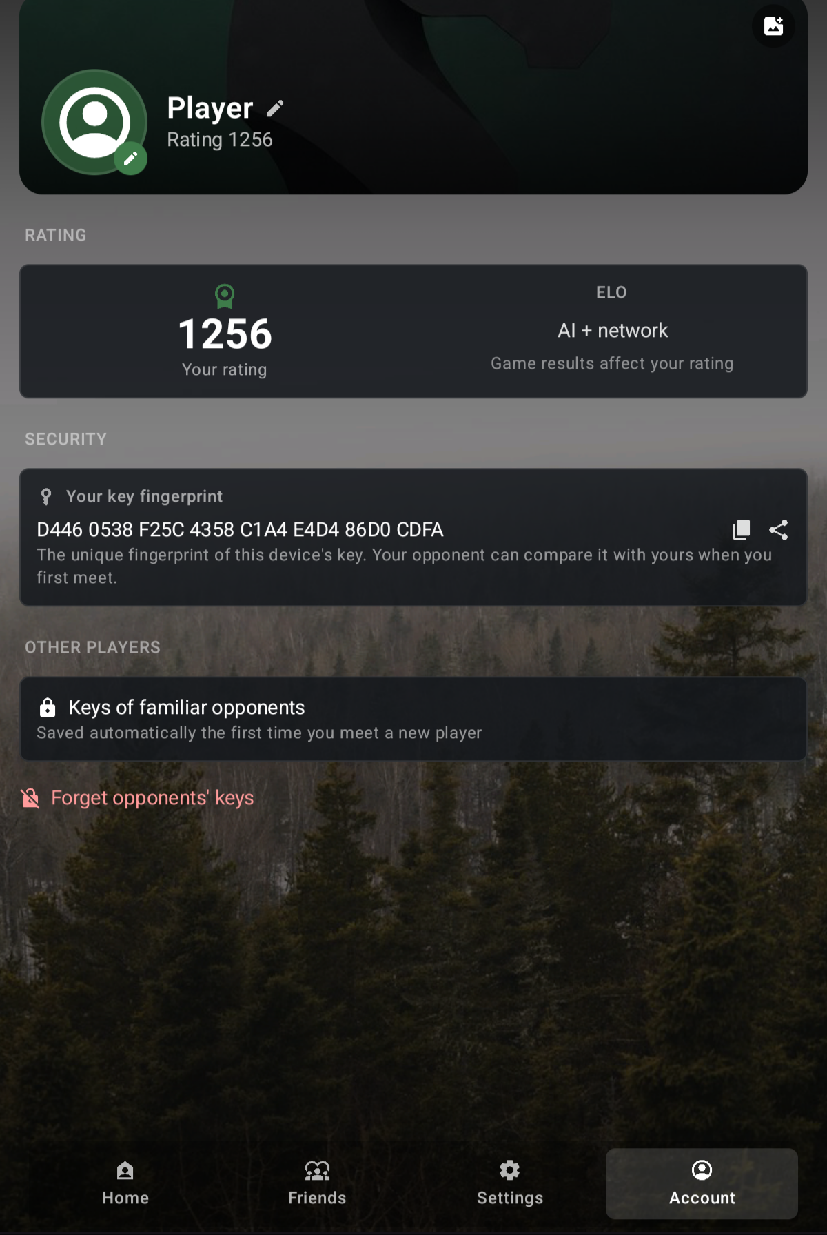 Account screen