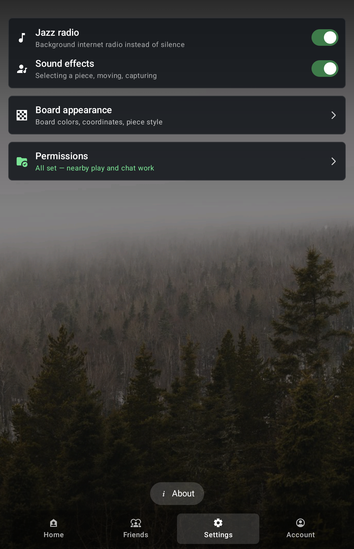Settings screen