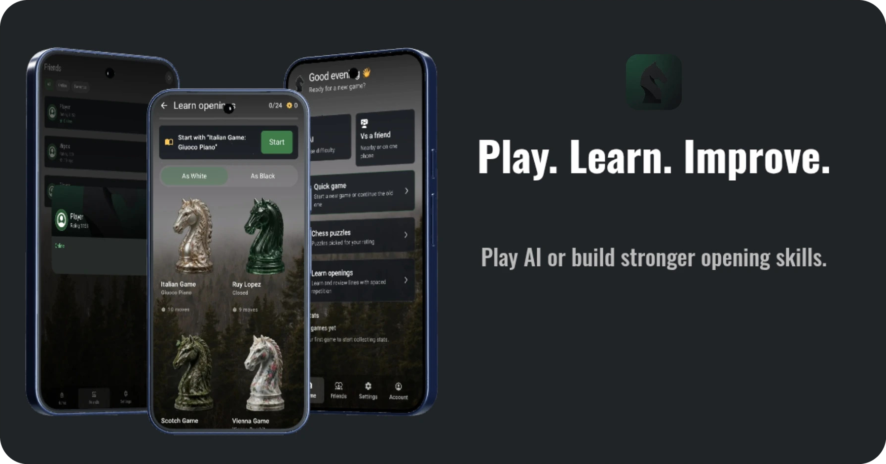 Matewawe — Play. Learn. Improve. AI games, puzzles, and openings in one app.