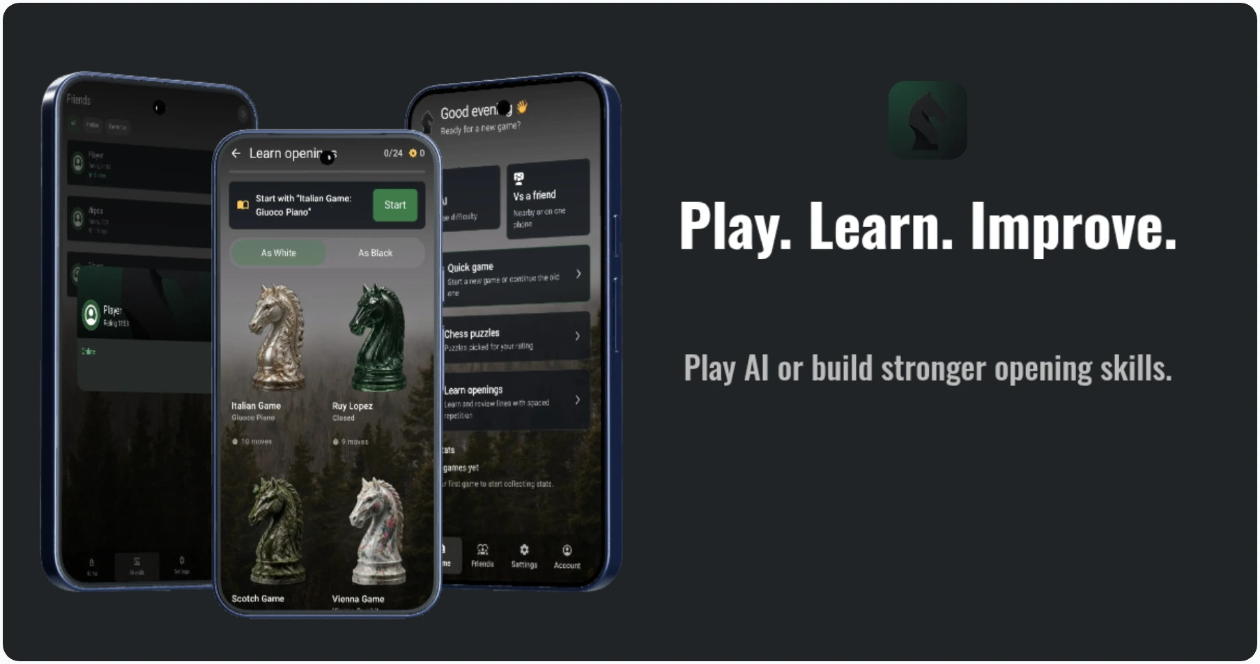Matewawe — Play. Learn. Improve. AI games, puzzles, and openings in one app.